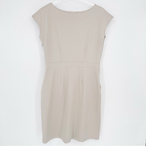 Quince Women's Ecru Ultra-Stretch Ponte Beige Cap Sleeve Sheath Dress Career - Picture 6 of 7